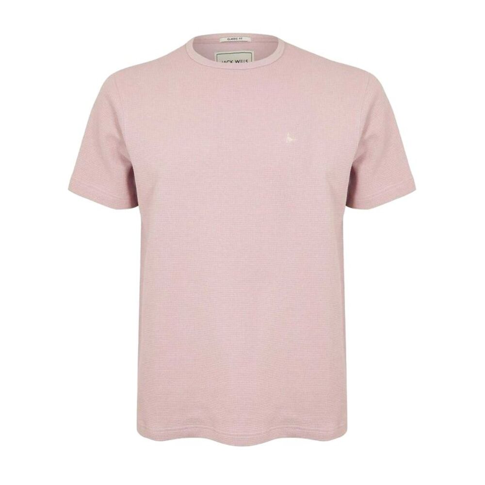 Jack Wills Mens Logo Waffle Knit T-Shirt / Cool Pink